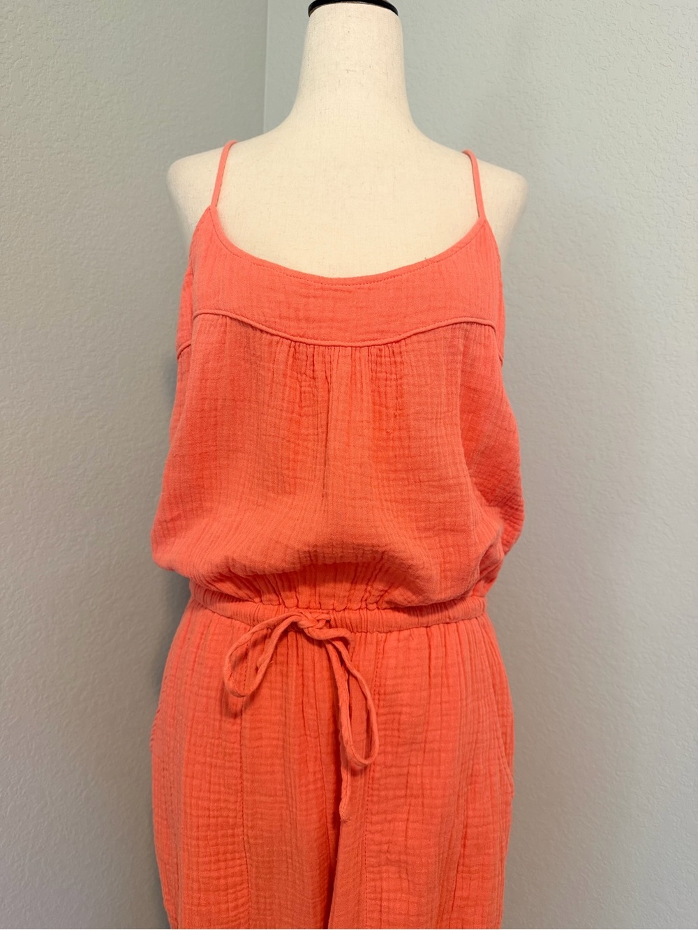 Evereve Gemma Cotton Gauze Jumpsuit Coral Pink Size Medium - Picture 3 of 9